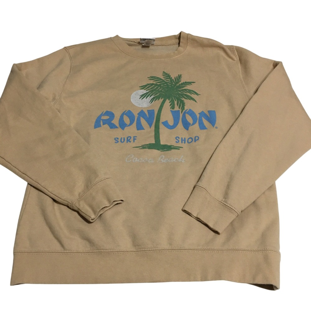 Ron Jon Surf Shop Sweatshirt Medium Tan Palm Tree Cocoa Beach